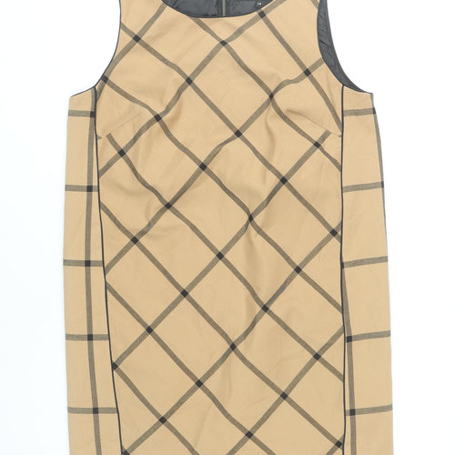 Next Women Beige Check Sleeveless Sheath Dress Size 14