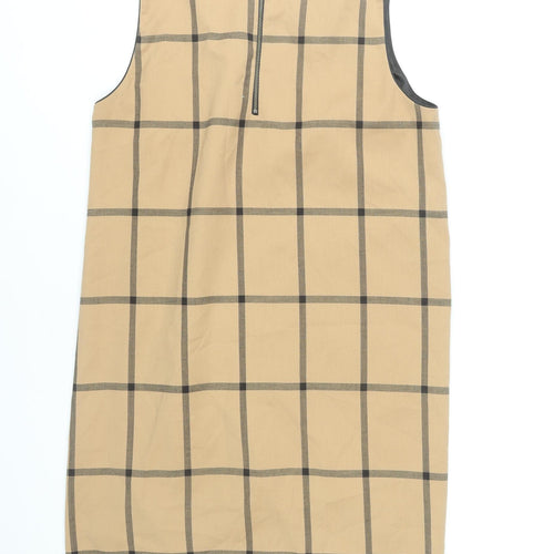 Next Women Beige Check Sleeveless Sheath Dress Size 14