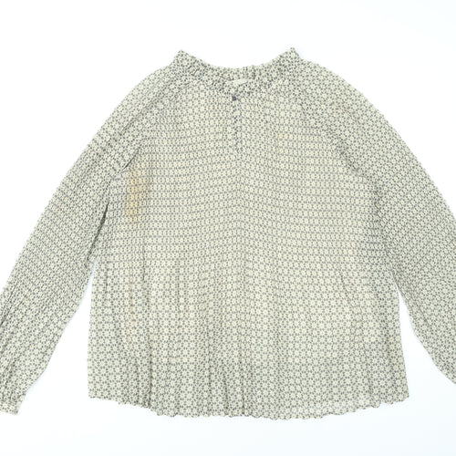 Oui Womens Beige Floral Chiffon Blouse Size 16 Long Sleeve Tunic