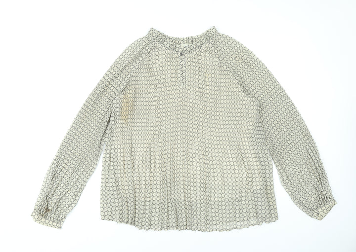 Oui Womens Beige Floral Chiffon Blouse Size 16 Long Sleeve Tunic