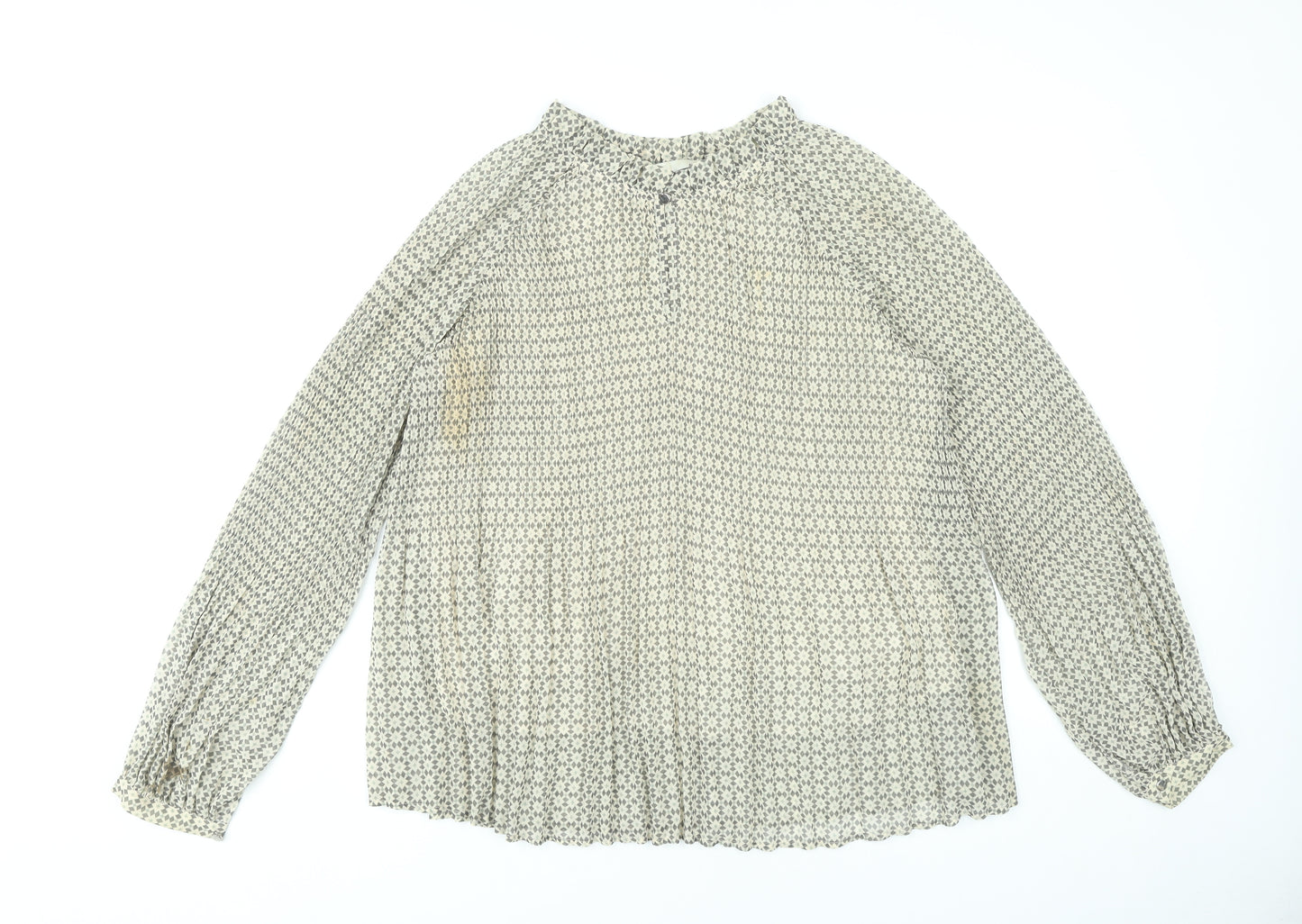 Oui Womens Beige Floral Chiffon Blouse Size 16 Long Sleeve Tunic