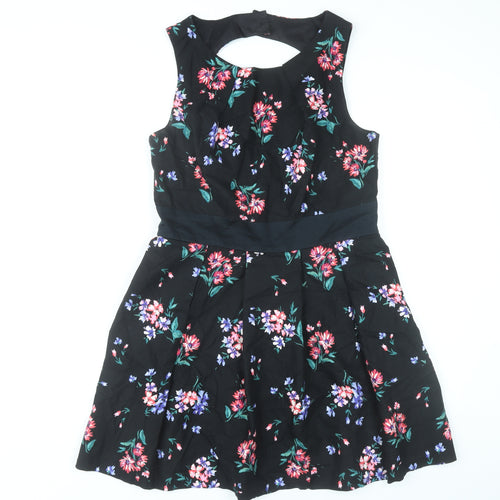 Monsoon Women’s Black Floral Fit & Flare Dress Size 14 Sleeveless