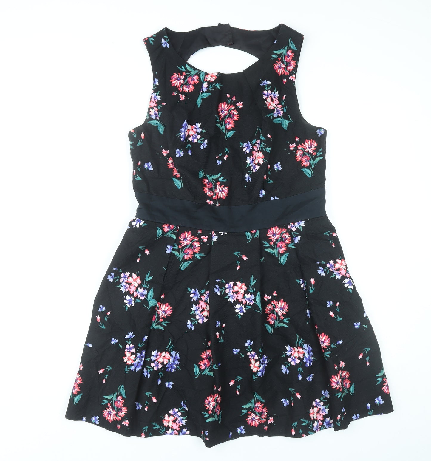 Monsoon Women’s Black Floral Fit & Flare Dress Size 14 Sleeveless