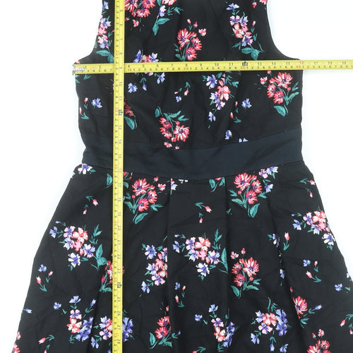 Monsoon Women’s Black Floral Fit & Flare Dress Size 14 Sleeveless