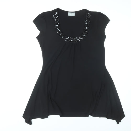 Wallis Women Black M Trapeze Swing Dress Beaded Scoop Neck Party