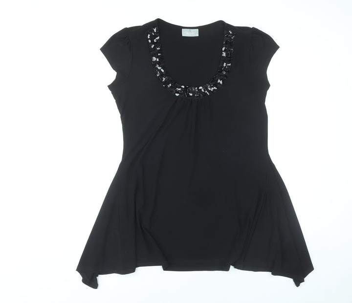 Wallis Women Black M Trapeze Swing Dress Beaded Scoop Neck Party