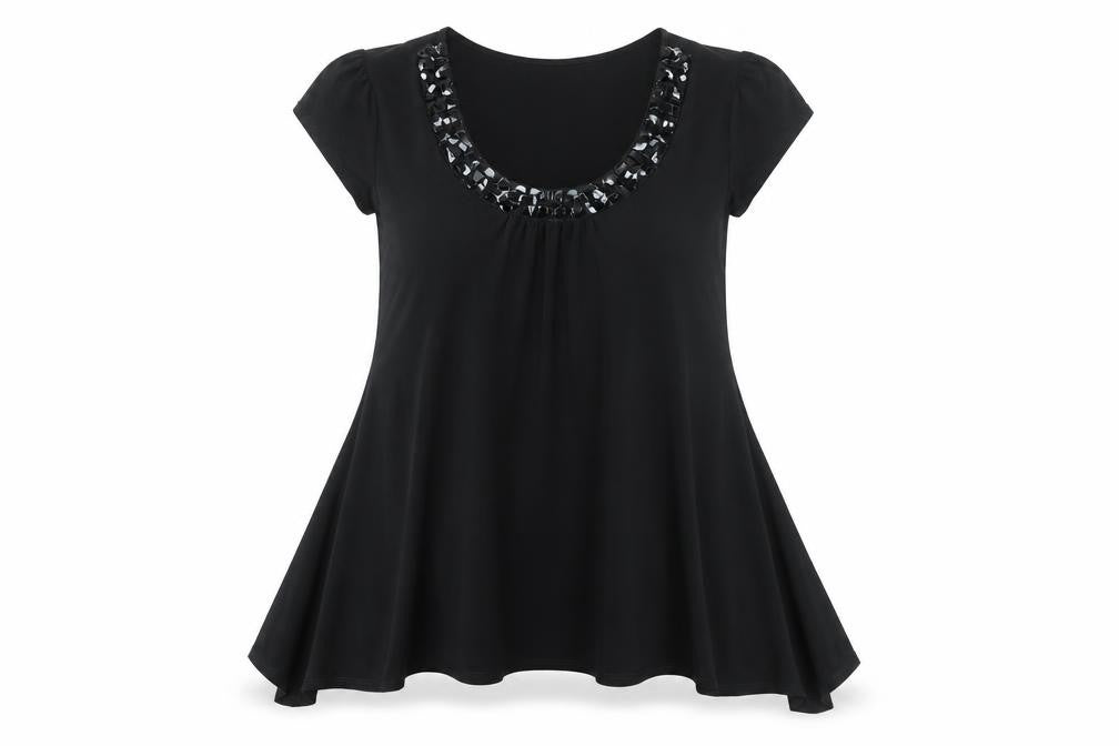 Wallis Women Black M Trapeze Swing Dress Beaded Scoop Neck Party
