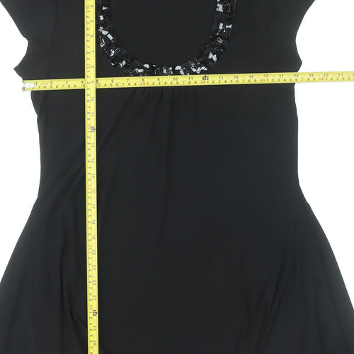 Wallis Women Black M Trapeze Swing Dress Beaded Scoop Neck Party