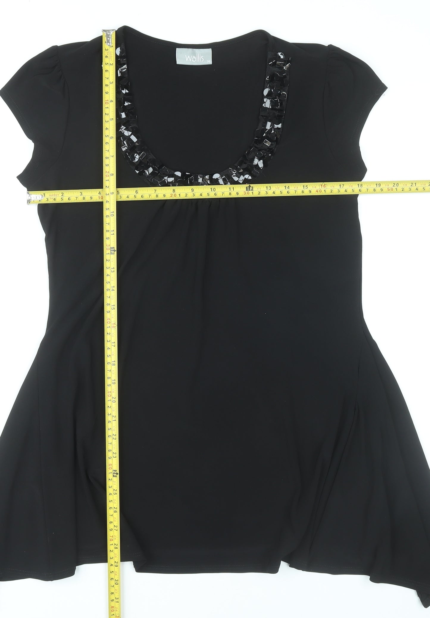 Wallis Women Black M Trapeze Swing Dress Beaded Scoop Neck Party
