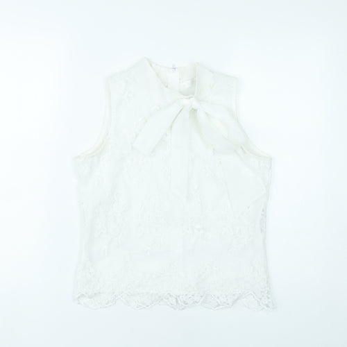 Flamant Rose Women White Lace Sleeveless Blouse Size S