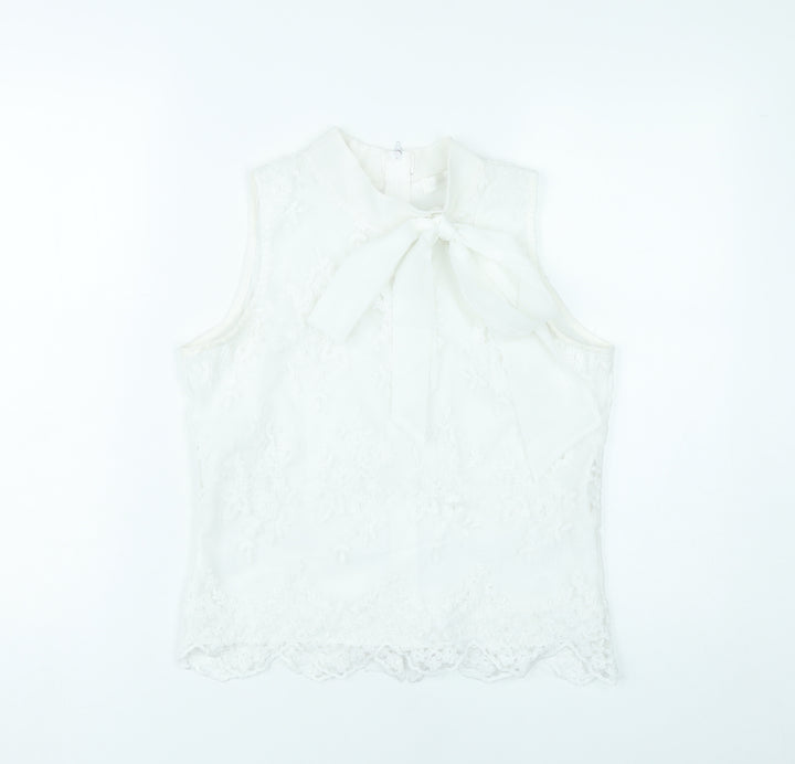 Flamant Rose Women White Lace Sleeveless Blouse Size S