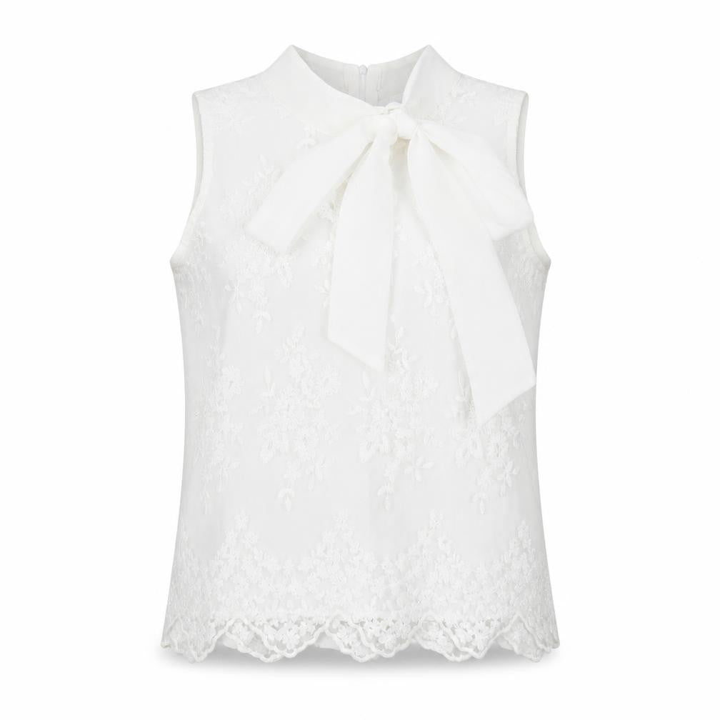 Flamant Rose Women White Lace Sleeveless Blouse Size S