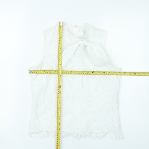 Flamant Rose Women White Lace Sleeveless Blouse Size S