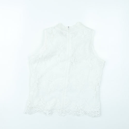 Flamant Rose Women White Lace Sleeveless Blouse Size S