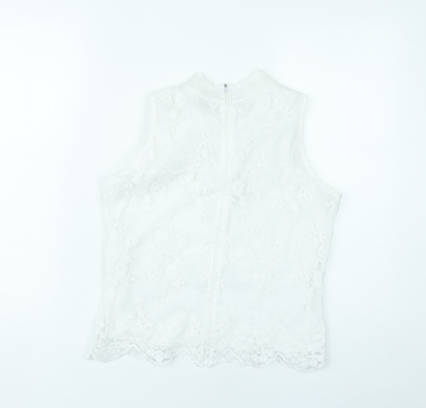 Flamant Rose Women White Lace Sleeveless Blouse Size S