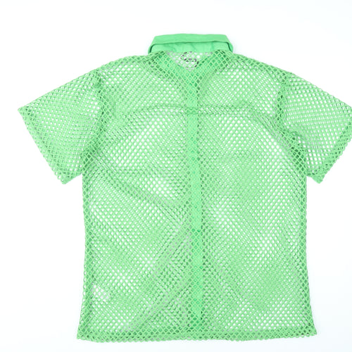 PrettyLittleThing Women Green Mesh Button-Up Shirt UK 14 Summer Top