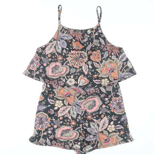Boohoo Womens Multicoloured Floral Playsuit Size 14 Summer Casual