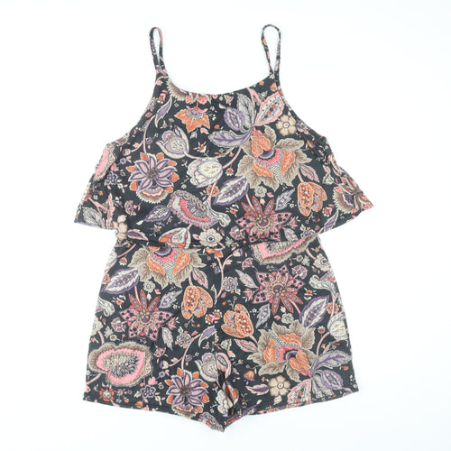 Boohoo Womens Multicoloured Floral Playsuit Size 14 Summer Casual