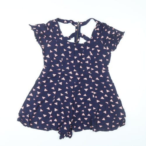 River Island Womens Blue Geometric Playsuit UK 10 Viscose Summer