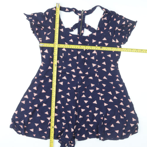 River Island Womens Blue Geometric Playsuit UK 10 Viscose Summer