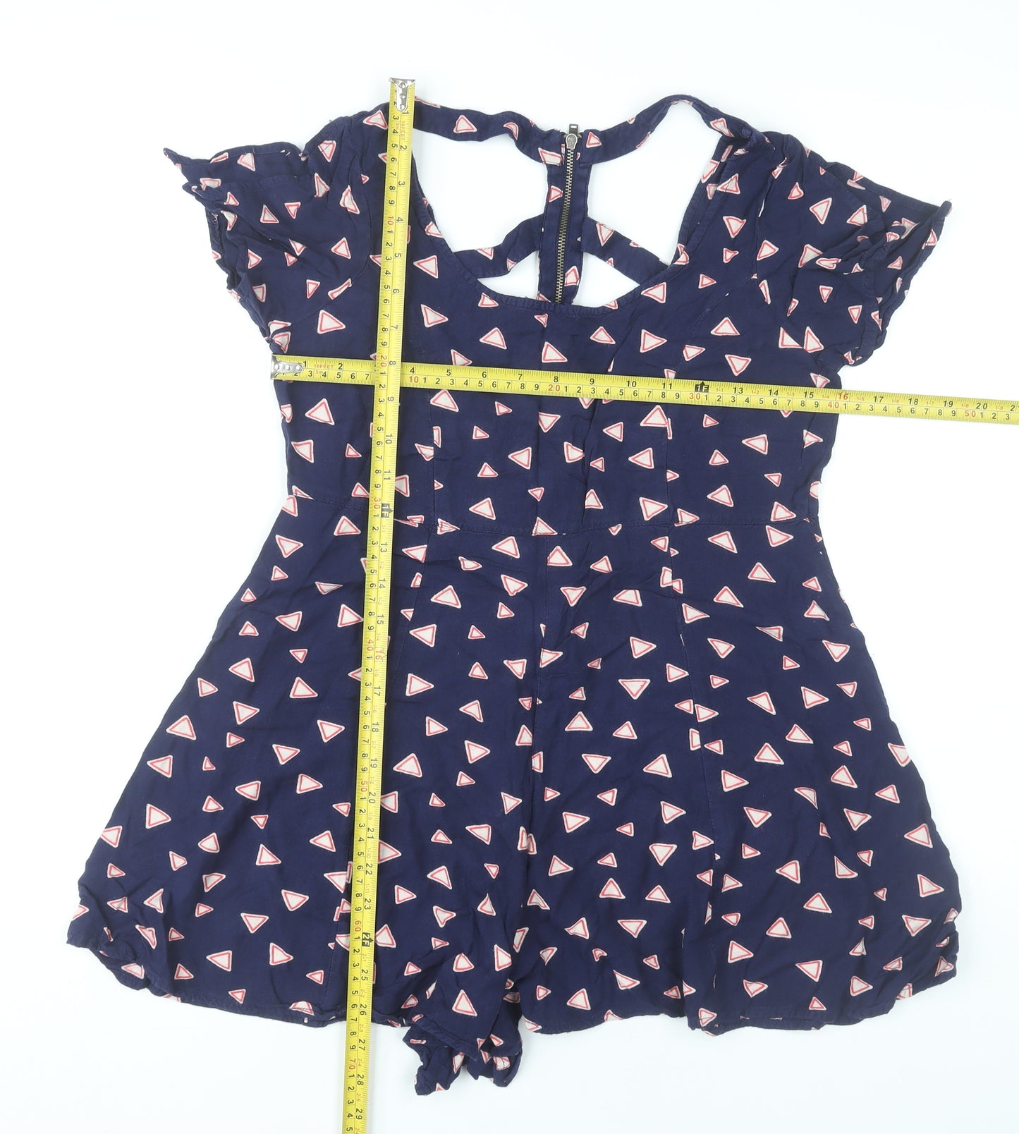 River Island Womens Blue Geometric Playsuit UK 10 Viscose Summer