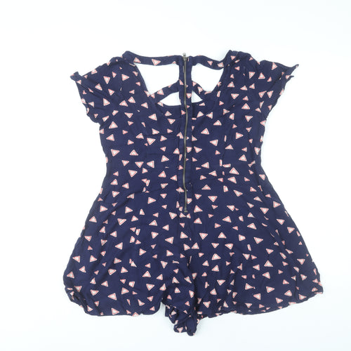 River Island Womens Blue Geometric Playsuit UK 10 Viscose Summer