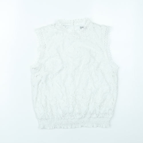Oasis Womens White Lace High Neck Sleeveless Blouse UK 12