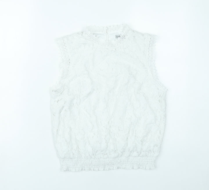 Oasis Womens White Lace High Neck Sleeveless Blouse UK 12