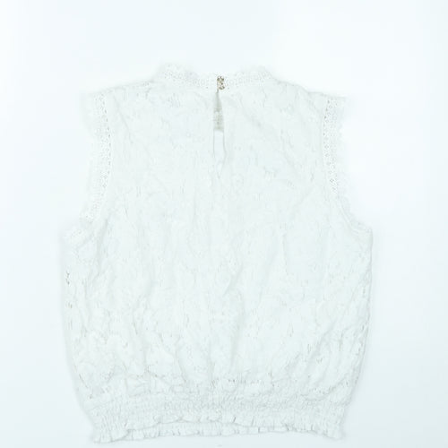Oasis Womens White Lace High Neck Sleeveless Blouse UK 12