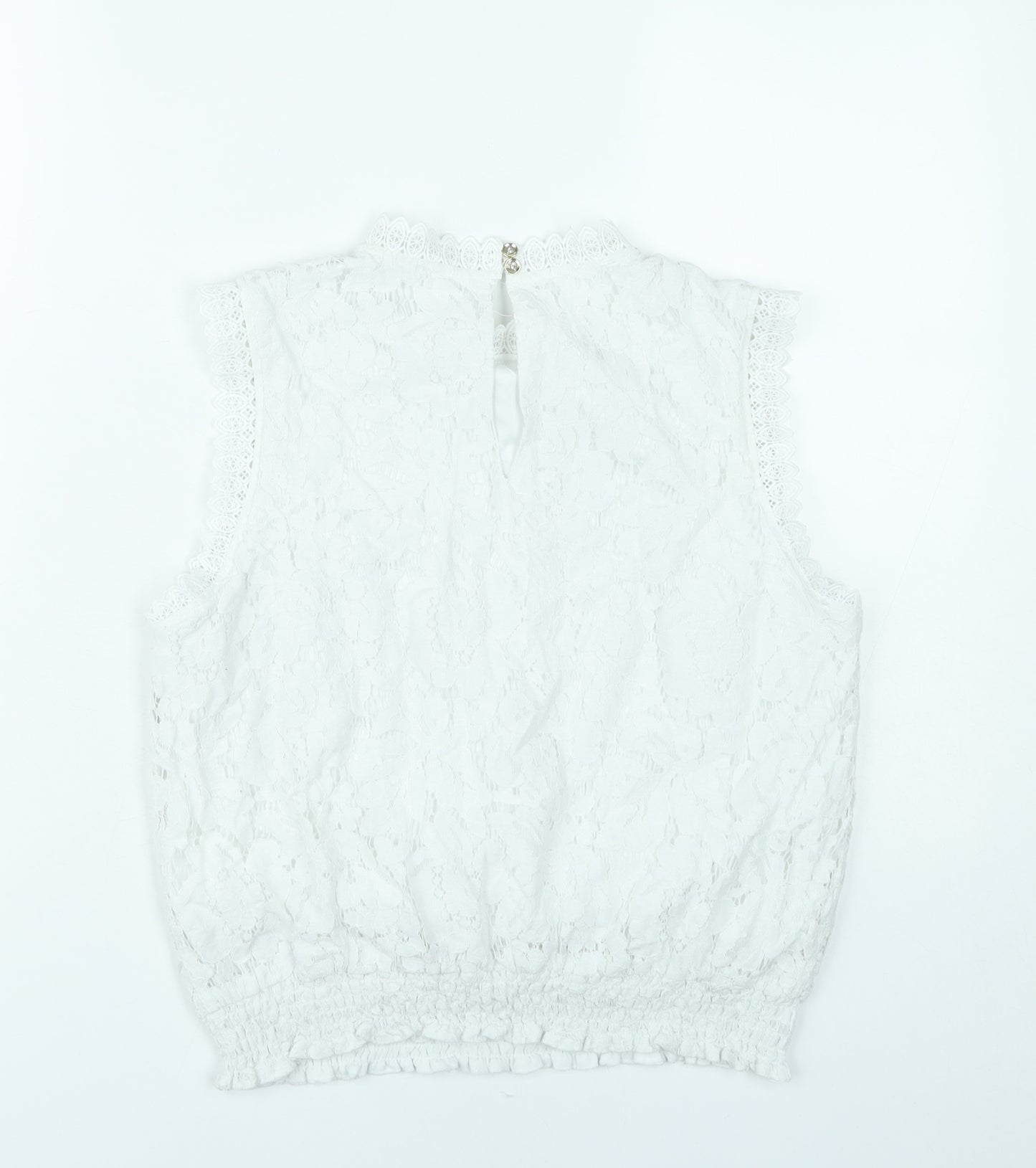 Oasis Womens White Lace High Neck Sleeveless Blouse UK 12