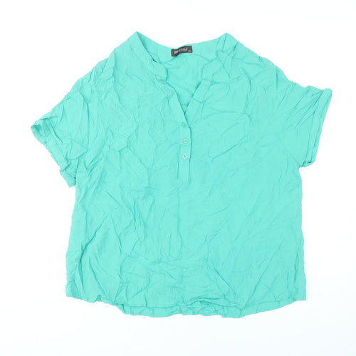 Menglu Fashion Women’s Green 2XL Blouse V-Neck Short Sleeve Lightweight