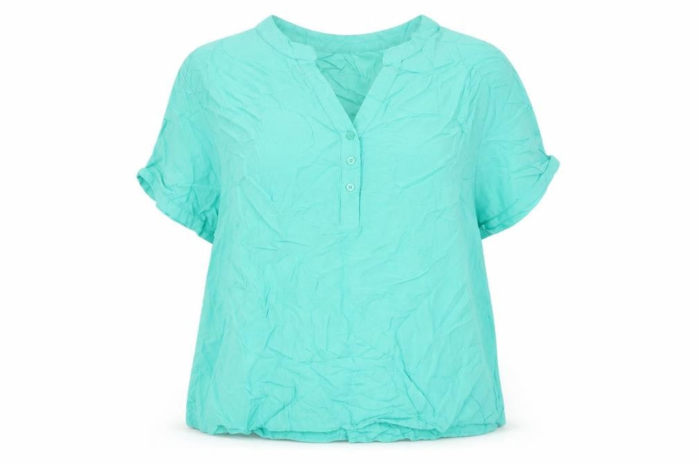 Menglu Fashion Women’s Green 2XL Blouse V-Neck Short Sleeve Lightweight