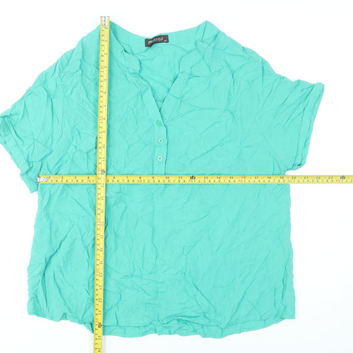 Menglu Fashion Women’s Green 2XL Blouse V-Neck Short Sleeve Lightweight