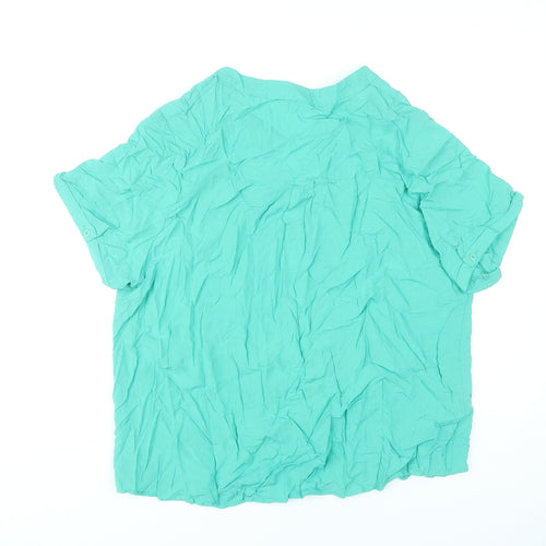 Menglu Fashion Women’s Green 2XL Blouse V-Neck Short Sleeve Lightweight