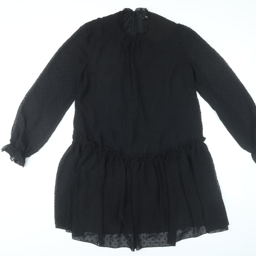 Etam Womens Black Shift Dress UK 8 Short Ruffle Long Sleeve