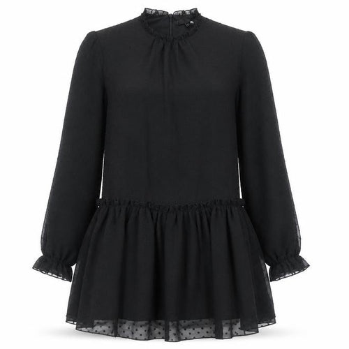 Etam Womens Black Shift Dress UK 8 Short Ruffle Long Sleeve