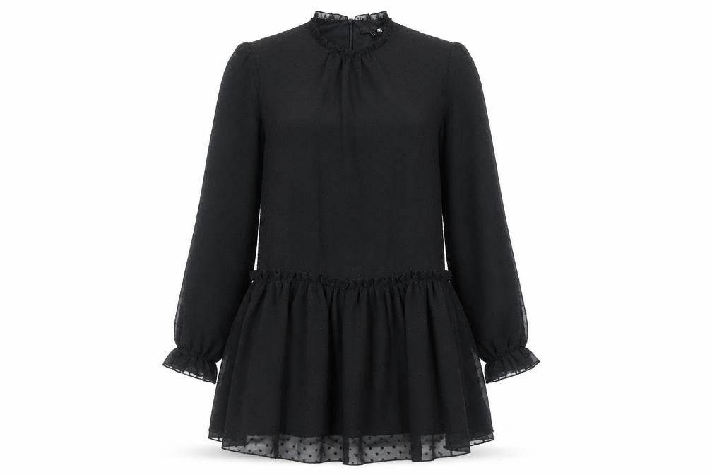 Etam Womens Black Shift Dress UK 8 Short Ruffle Long Sleeve