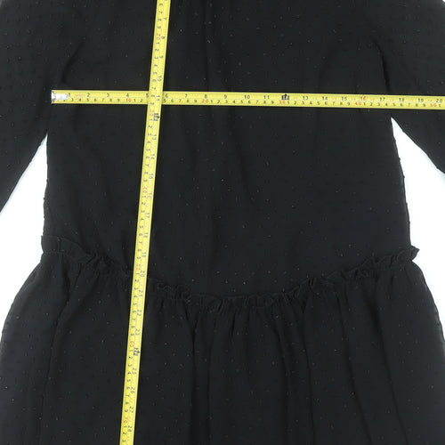 Etam Womens Black Shift Dress UK 8 Short Ruffle Long Sleeve