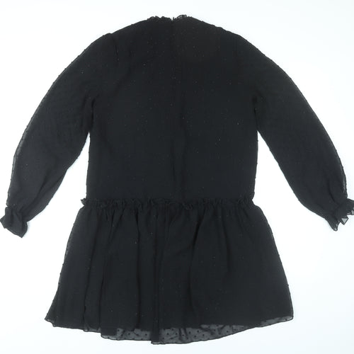 Etam Womens Black Shift Dress UK 8 Short Ruffle Long Sleeve