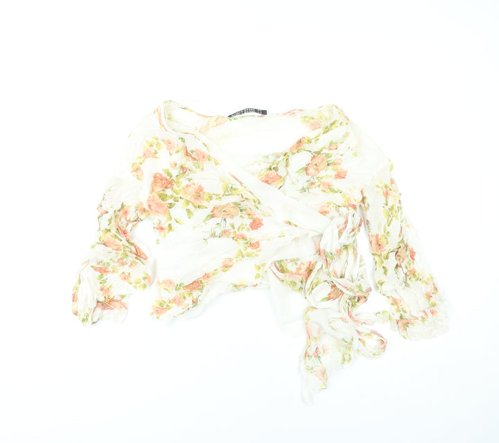 Zara Woman Floral Wrap Blouse Women Multicoloured Size S Long Sleeve