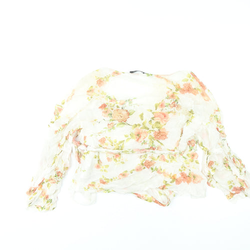 Zara Woman Floral Wrap Blouse Women Multicoloured Size S Long Sleeve