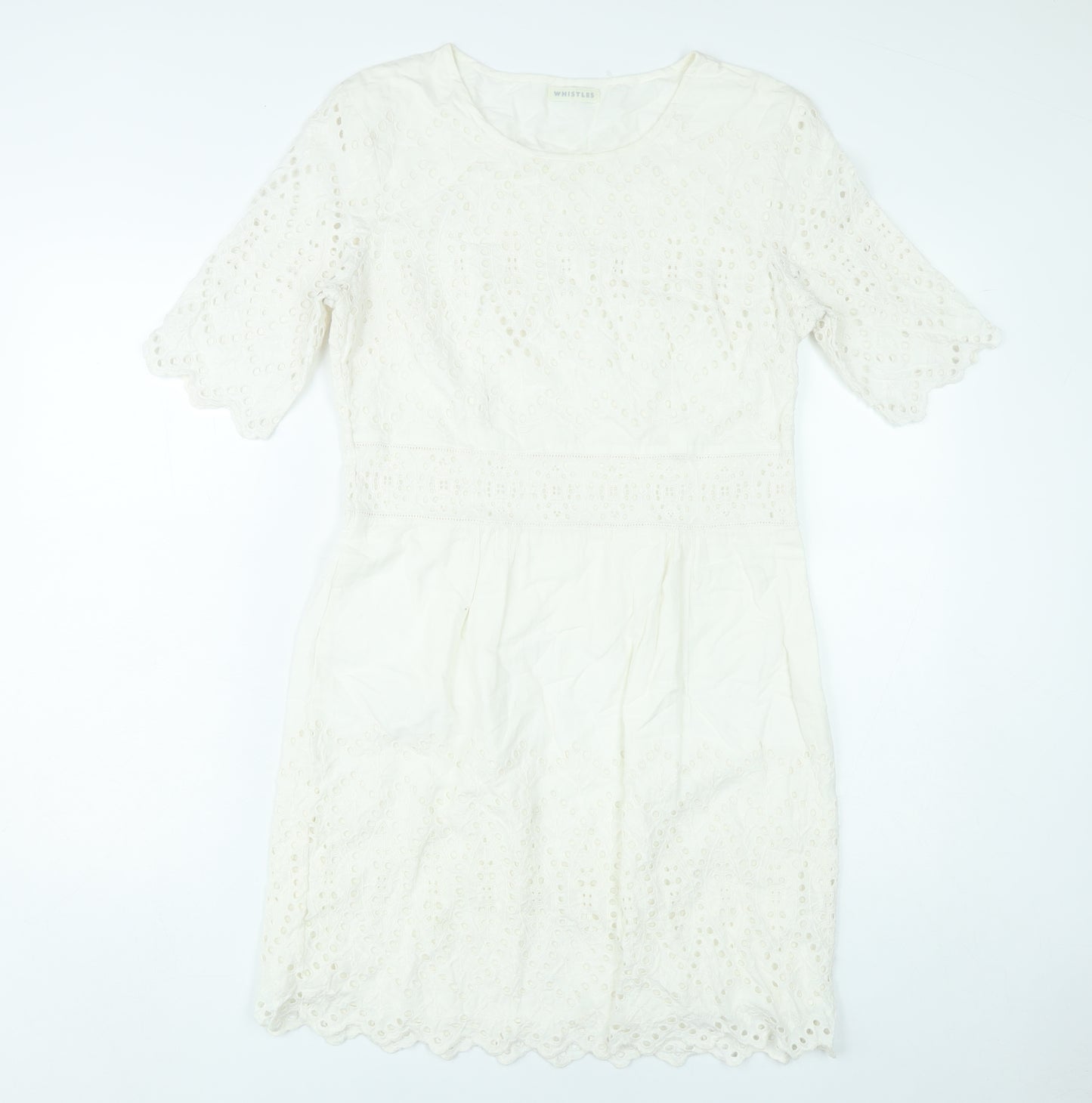 Whistles Women’s Ivory Cotton Shift Dress Size 8 Knee Length