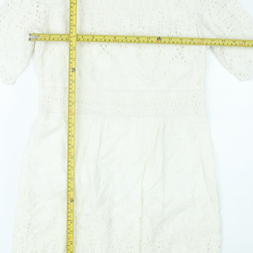 Whistles Women’s Ivory Cotton Shift Dress Size 8 Knee Length