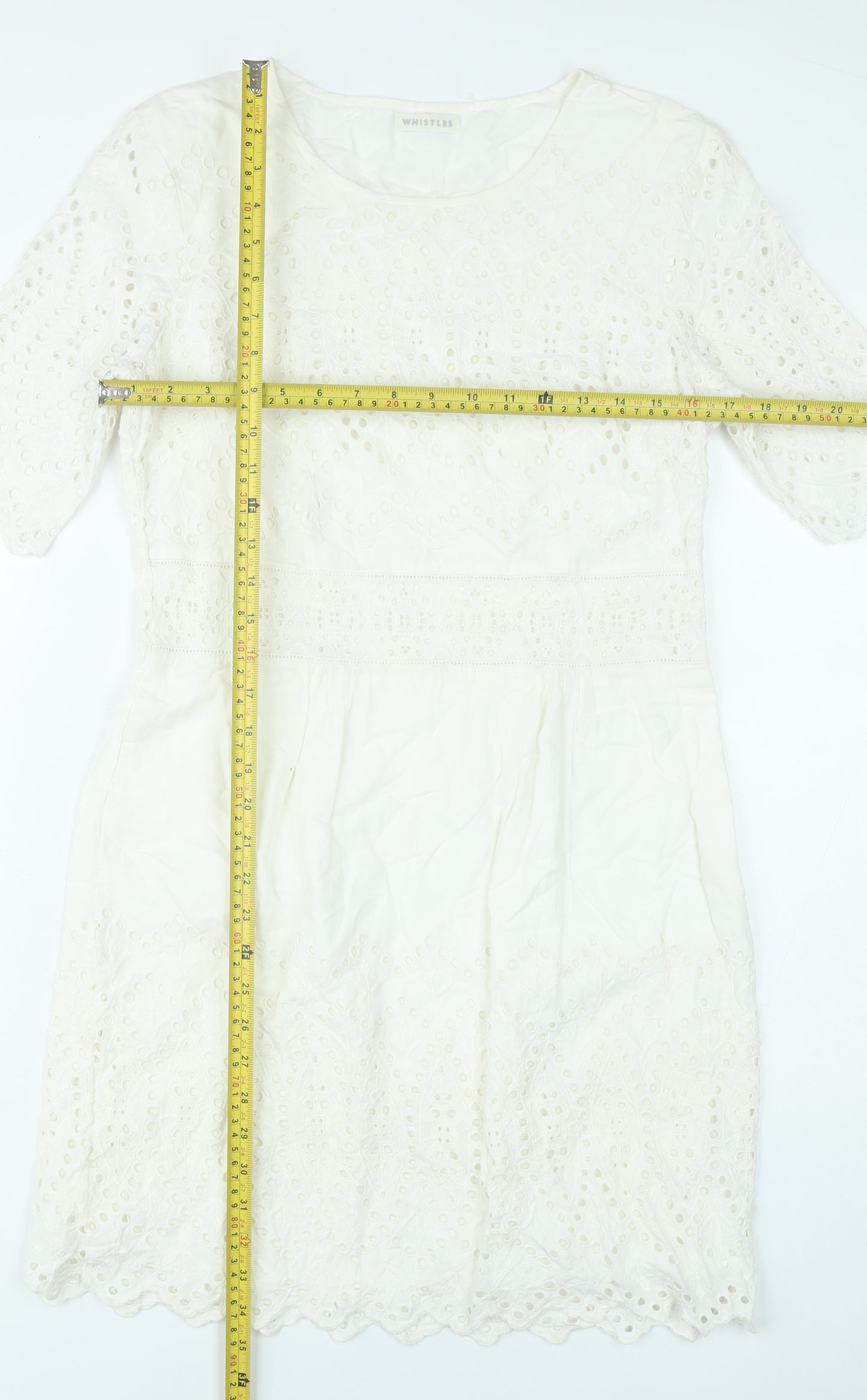 Whistles Women’s Ivory Cotton Shift Dress Size 8 Knee Length