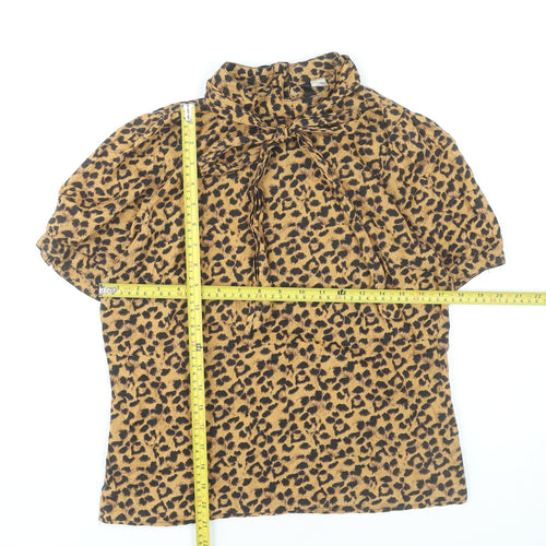 H&M Women’s Brown Leopard Print Cotton Blouse Size 12 Short Sleeve