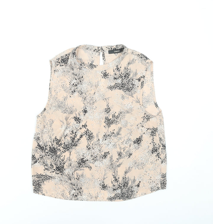 Oasis Womens Beige Floral Sleeveless Blouse Size 8 Polyester Top
