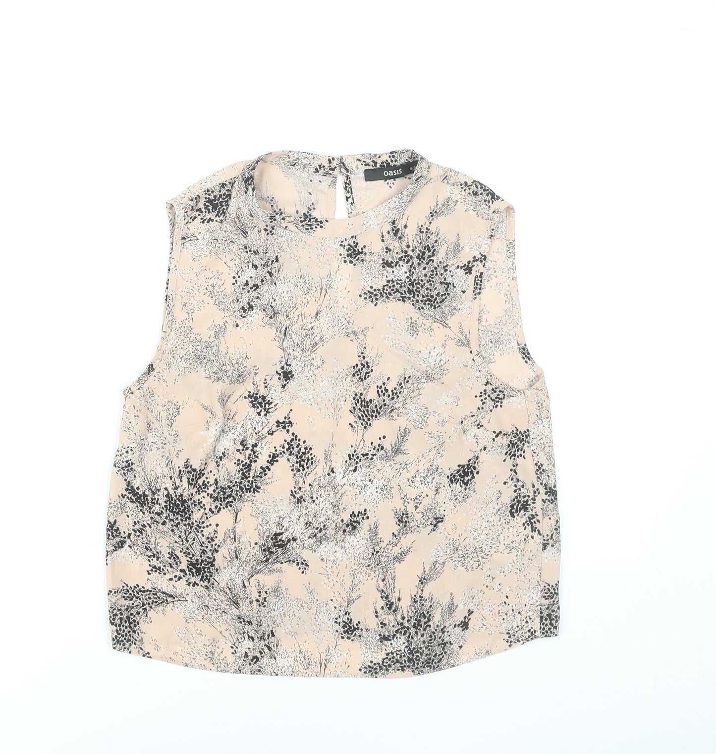 Oasis Womens Beige Floral Sleeveless Blouse Size 8 Polyester Top