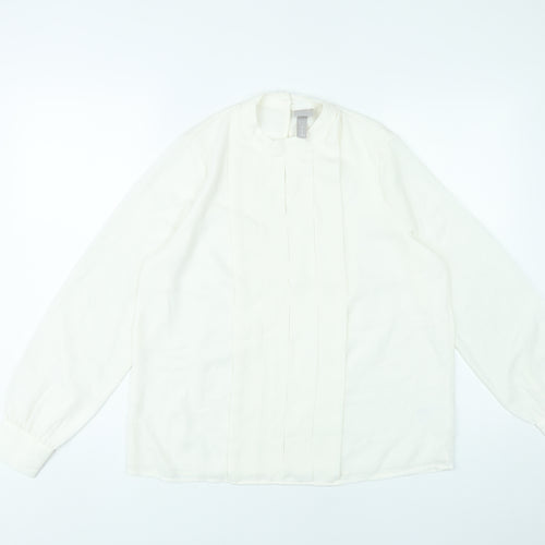 H&M Women Ivory Polyester Blouse Size M Long Sleeve Pleated Workwear
