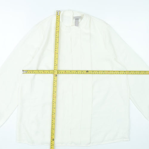 H&M Women Ivory Polyester Blouse Size M Long Sleeve Pleated Workwear