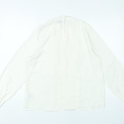 H&M Women Ivory Polyester Blouse Size M Long Sleeve Pleated Workwear